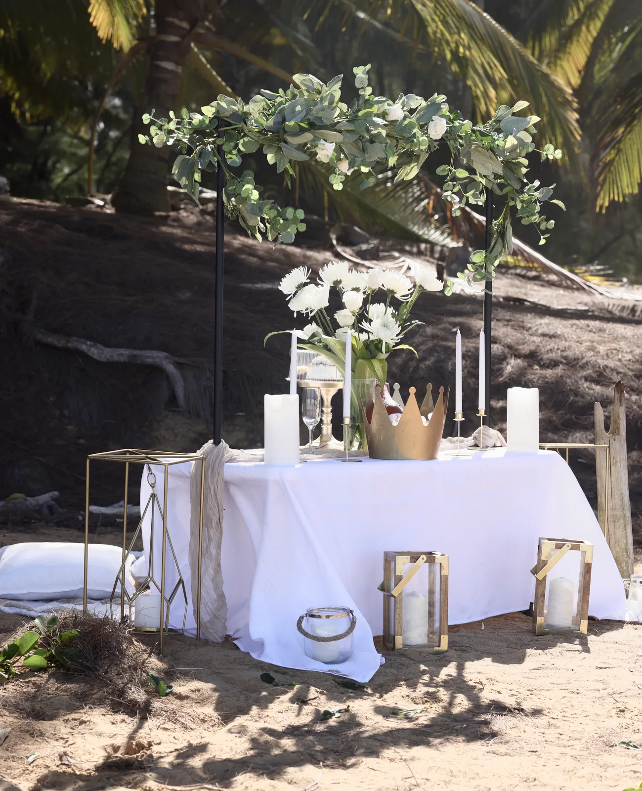 Styled romantic beach picnic at sunset in Condado, Puerto Rico